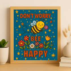 Don't Worry Bee Happy – Vibrant Night Garden Bee Art Print