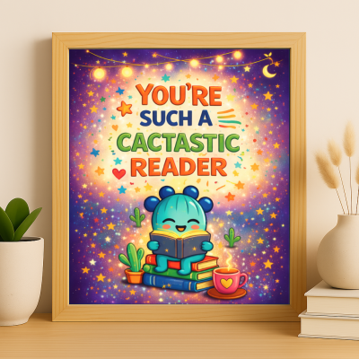 You’re Such a Cactastic Reader Art Print – Whimsical Cactus Wall Decor for Book Lovers