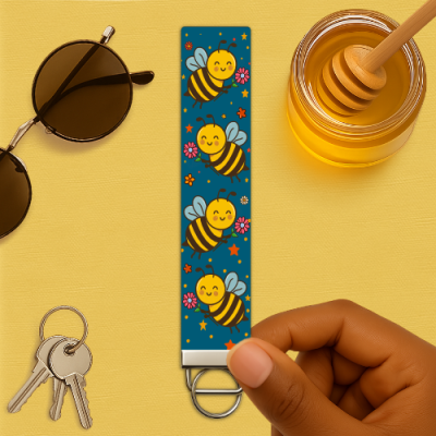 Bee Holding a Flower Wristlet Keychain – Sweet Gift for Nature Lovers Bee Holding a Flower Wristlet Keychain – Sweet Gift for Nature Lovers