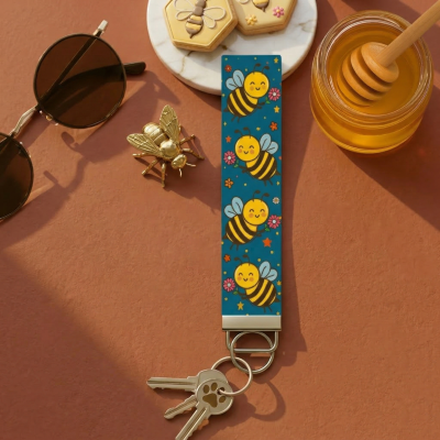 Bee Holding a Flower Wristlet Keychain – Sweet Gift for Nature Lovers