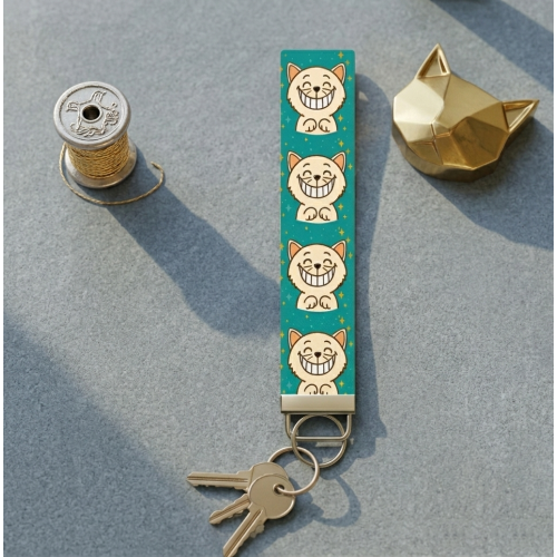 Grinning Cat Wristlet Keychain – Perfect for Cat Lovers