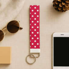 Pink polka dot wristlet keychain