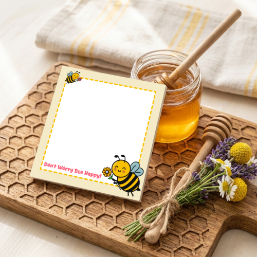 Don’t Worry, Bee Happy! 🍯 Handmade 3x3 Whimsical Bee Memo Pad