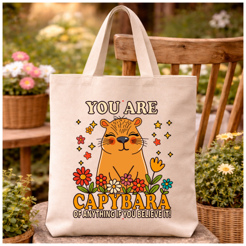 "You Are Capybara of Anything!" – Cute Affirmation Tote Bag Featuring a Capybara