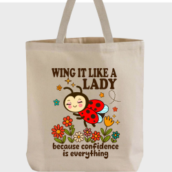 Wing It Like a Lady Cute Ladybug Canvas Tote bag Confidence Booster