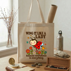 Wing It Like a Lady Cute Ladybug Canvas Tote bag Confidence Booster