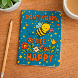 Don't Worry Bee Happy Mini Pocket Notebook – Cute Bee with Flowers, Handmade Positivity Gift