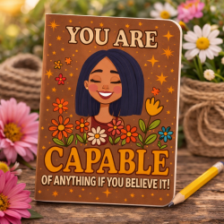 You Are Capable of Anything Mini Pocket Notebook – Smiling Girl with Flowers, Motivational Handmade Journal