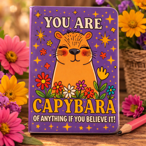You Are Capybara of Anything Mini Pocket Notebook – Adorable Capybara with Stars & Flowers, Handmade Journal
