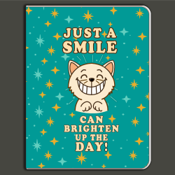 Just A Smile Can Brighten Up The Day Mini Notebook – Smiling Cat, Stars & Positivity in Pocket Size