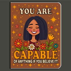 You Are Capable of Anything Mini Pocket Notebook – Smiling Girl with Flowers, Motivational Handmade Journal