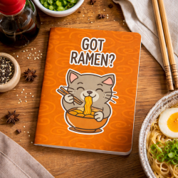 Got Ramen? Mini Notebook – Cute Cat Eating Ramen, Pocket Size, Handmade Gift